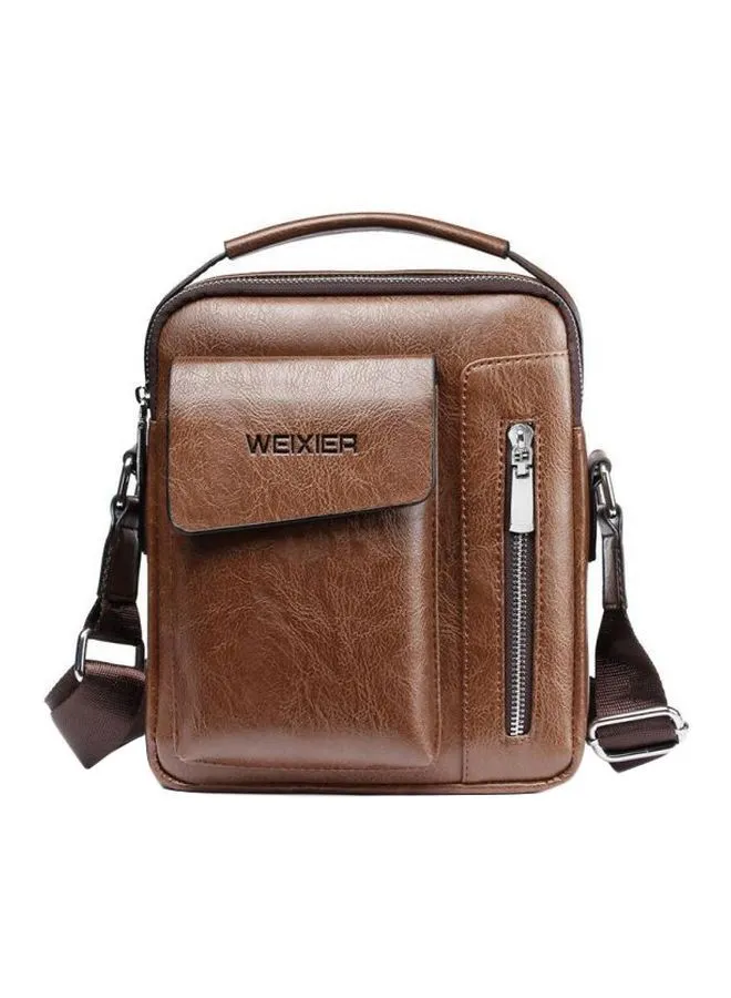 WEIXIER Leather Messenger Bag Brown