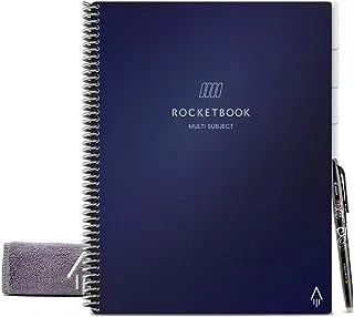 Rocketbook Multi-Subject Smart, Scannable Notebook with Dividers | Lined Reusable Notebook with 1 Pilot Frixion Pen & 1 Microfiber Cloth | Dark Blue, Letter Size (8.5