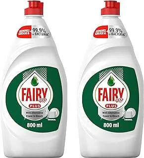 Fairy Plus Original Dishwashing Liquid Soap with alternative power to bleach, 2x800 ml
