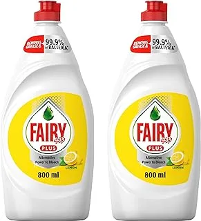 Fairy Plus Lemon Dishwashing Liquid Soap with alternative power to bleach, 2x800 ml
