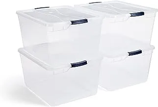 Rubbermaid Cleverstore Home/Office Organization 71 Quart Latching Clear Plastic Storage Tote Container Box Bin w/Lid for Garage or Basement, (4 Pack)