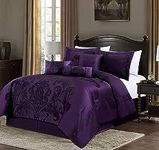 Chezmoi Collection 7-Piece Jacquard Floral Comforter Set (California King, Purple/Dark Purple)