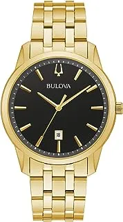Bulova Men's Classic Sutton 3-Hand Calendar Date Quartz Watch, 40mm, Gold Tone/Black Dial, Classic Sutton Quartz Gold-Tone Stainless Steel Bracelet
