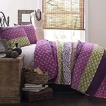 Lush Decor Royal Empire Reversible Cotton Quilt Set - 3 Piece Striped Bedding Set - Bold & Colorful Bohemian Patterns - Soft Cotton Feel - Full/Queen, Plum