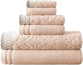 Amrapur Overseas 6-Piece Damask Jacquard/Solid Ultra Soft 550GSM 100% Combed Cotton Towel Set with Embellished Borders [Peach]