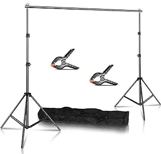 Background Stand Photography Screen Chromakey Backdrop support system with carry bag & 2pcs heavy duty clamps for photo studio home party outdoor party lightstrap(2m*2m background stand+2 clamps)
