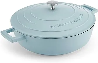 MasterClass Shallow Casserole Dish with Lid 4L/28 cm, Lightweight Cast Aluminium, Induction Hob and Oven Safe, Sky Blue