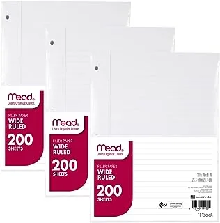 Mead Loose Leaf Paper, Notebook Paper, Wide Ruled Filler Paper, Standard, 8 x 10.5, 200 Sheets per Pack (73183), Pack of 3 White