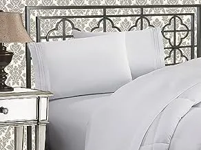 Elegant Comfort Luxurious & Softest 1500 Thread Count Egyptian Three Line Embroidered Softest Premium Hotel Quality 3-Piece Bed Sheet Set, Wrinkle and Fade Resistant Twin/Twin XL White