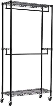 Amazon Basics Adjustable, Double Hanging Rod Garment Rolling Closet Organizer Rack, Black, 91.4 x 35.5 x 182.8 cm