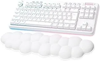 لوحة مفاتيح الألعاب الميكانيكية اللاسلكية Logitech G G715 مع إضاءة LIGHTSYNC RGB وسرعة الضوء ومفاتيح اللمس (GX Brown) ومسند راحة اليد للوحة المفاتيح، متوافق مع أجهزة الكمبيوتر الشخصية وأجهزة Mac - ضباب أبيض + لوحة علوية - Pink Dawn