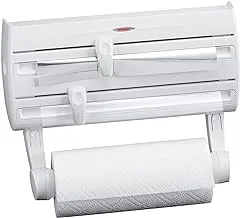 Leifheit 25771 4-in-1 Wall-Mount Paper Towel Holder | Plastic Wrap and Foil Dispenser with Spice Rack | White