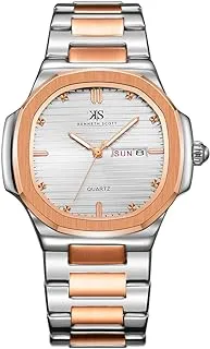 Kenneth Scott Men's Quartz Movement Watch, Analog Display and Stainless Steel Strap - K22034-KBKW, Two Tone Rose Gold