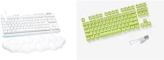 لوحة مفاتيح الألعاب الميكانيكية السلكية Logitech G G713 مع إضاءة LIGHTSYNC RGB ومفاتيح اللمس (GX Brown) ومسند راحة اليد للوحة المفاتيح، متوافقة مع أجهزة الكمبيوتر الشخصية وأجهزة Mac - ضباب أبيض + أغطية مفاتيح - فلاش أخضر