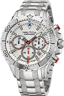 Nautica Men's NST Chrono Stainless Steel Bracelet and Black Silicone Strap Watch (Model: NAPNSF205), Silver/Black