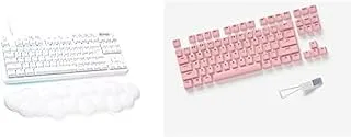 لوحة مفاتيح الألعاب الميكانيكية السلكية Logitech G G713 مع إضاءة LIGHTSYNC RGB ومفاتيح اللمس (GX Brown) ومسند راحة اليد للوحة المفاتيح، متوافقة مع أجهزة الكمبيوتر الشخصية وأجهزة Mac - White Mist + أغطية المفاتيح - Pink Dawn