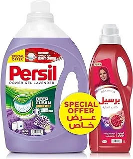Persil Power Gel Liquid Laundry Detergent, Deep Clean Technology for Perfect Cleanliness And Long-Lasting Freshness, Lavender, 2.9L + Persil Colored Abaya Shampoo Liquid Laundry Detergent, 1L