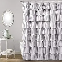 Lush Decor Ruffle Shower Curtain | Floral Textured Vintage Chic Farmhouse Style Design, Lilac, 72
