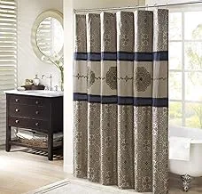 Madison Park Donovan Shower Curtain, Embroidered Jacquard Weave Design, Traditional Bathroom Décor, Machine Washable, Fabric Privacy Screen, 72x72, Navy