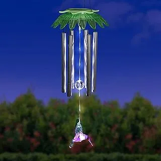 Exhart Solar Flower Wind Chime with 8 White LEDs Green Hummingbird