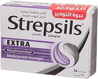Strepsils Extra Blackcurrant Lozenges, Double Action, Effective Pain Relief For Sore Throats, 36 Lozenges