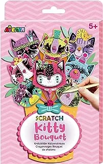 Avenir 6301731 Scratch Pictures Craft Cat، مجموعة إبداعية DIY للأطفال من 5 سنوات، اصنع باقة الزهور الخاصة بك