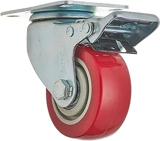 BMB Tools Red PVC Medium Duty Caster Ball Bearing Swivel With Brake 75mm Plate Casters |Material Handling Products | Industrial Casters