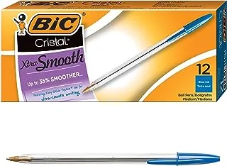 قلم حبر جاف كريستال إكسترا سموث من بيك، نقطة متوسطة (1.0 ملم)، أزرق، 12 قطعة