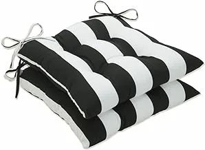 Pillow Perfect Outdoor/Indoor Cabana Stripe Black Tufted Seat Cushions (Square Back), 2 Count (Pack of 1)