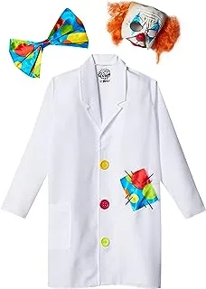 Doctor Patches Clown Kids Costume, size: 10-12 Years. Includes: Latex mask, Doctor coat, Bowtie
