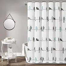 Lush Decor Rowley Birds Shower Curtain, 72” W x 72” L, Blue & Gray - Colorful Floral Bird Pattern - Whimsical & Playful Bird Shower Curtain - Farmhouse, Coastal, & Boho Bathroom Decor