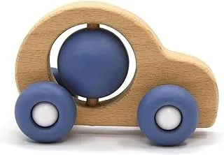 لعبة سيارة ماجني من السيليكون والخشب، باللون الأزرق