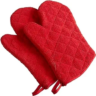 DII Basic Terry Collection 100% Cotton Quilted, Oven Mitt, Red, 2 Piece