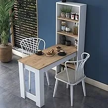 Home Canvas Study Dek, Bar Table Decorative Kitchen Dining Table with Shelf Basket Walnut-White