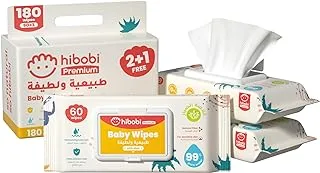 Hibobi Water Ultra-Mild Cleansing Baby Refresh Wipes, 180 Count(3 Pack)