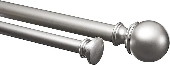Amazon Basics 2.54 CM Double Extendable Curtain Rods with Round Finials Set, 1.83 - 3.66 M, Nickel