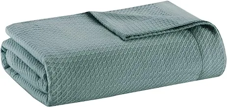 Madison Park Soft Certified 100% Egyptian Cotton Breathable Cozy Blanket, Premium Waffle Knit Classic Design, Luxury All Season Lightweight Cover for Bed, Couch and Sofa, Teal Full/Queen(90