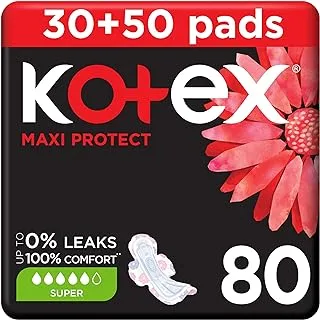 Kotex Maxi Protect Thick Pads, Super Size Sanitary Pads with Wings, 80 Sanitary Pads