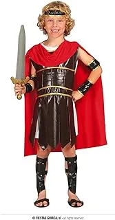أطفال المحارب الروماني، 5-6 سنوات. يتضمن الزي: عصابة رأس، سترة مع غطاء للرأس، أحزمة للذراع، أكمام، وسادات للساق