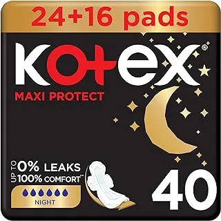 Kotex Maxi Protect Thick Pads, Overnight Protection Sanitary Pads with Wings, 40 Sanitary Pads