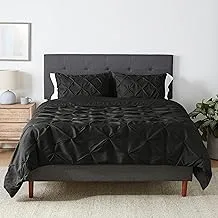 Amazon Basics Pinch Pleat Down-Alternative Comforter Bedding Set - Full/Queen, Black