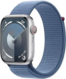Apple Watch Series 9 [GPS + Cellular 45mm] Smartwatch with Silver Aluminum Case with Silver Sport Loop One Size. Fitness Tracker, Blood Oxygen & ECG Apps, Always-On Retina Display, Water Resistant