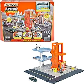 ​Matchbox Action Drivers Matchbox Park & Play Garage Playset with Lights & Sounds, Plus 1 Car, Push-Around Play Activates Gates, for Kids 3 & Older HBL60
