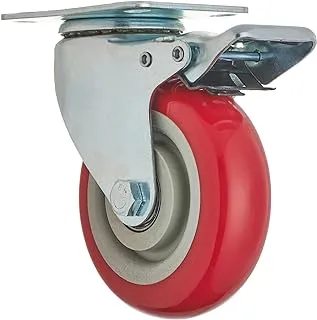 BMB Tools Red PVC Medium Duty Caster Ball Bearing Swivel With Brake 100mm Plate Casters |Material Handling Products | Industrial Casters
