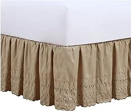 FRESH IDEAS تنورة سرير بفتحة غبار وتفاصيل مطرزة، تصميم كلاسيكي بطول 14 بوصة، مقاس King، Mocha (الموديل: FRE30014MOCH04)