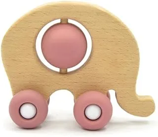لعبة الفيل المصنوعة من السيليكون والخشب من ماجني، باللون الوردي المغبر