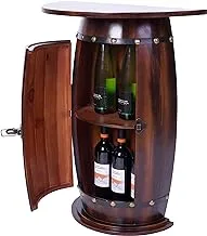 Vintiquewise Wooden End Table Rustic Lockable Barrel Shaped Wine Bar Cabinet, Brown
