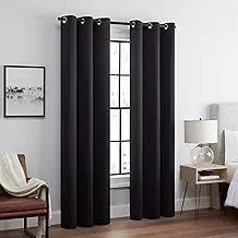ECLIPSE Andover Solid Tripleweave Thermal Blackout Grommet Curtains for Bedroom (2 Panels), 42 in x 63 in, Black