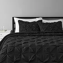Amazon Basics Pinch Pleat Down-Alternative Comforter Bedding Set - King ، أسود