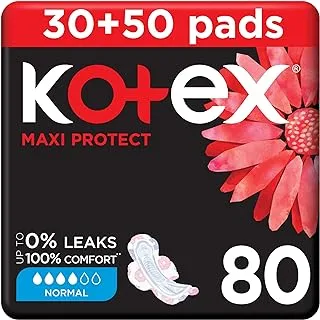 Kotex Maxi Protect Thick Pads, Normal Size Sanitary Pads with Wings, 80 Sanitary Pads